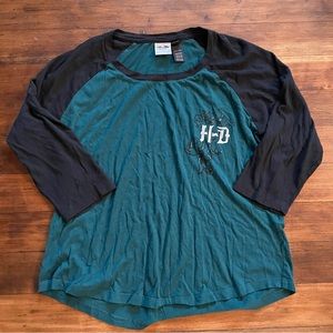 Harley Davidson Long Sleeve T Shirt Women Green And Black Sz XL